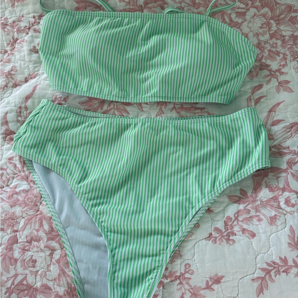Green Striped Bikini Set